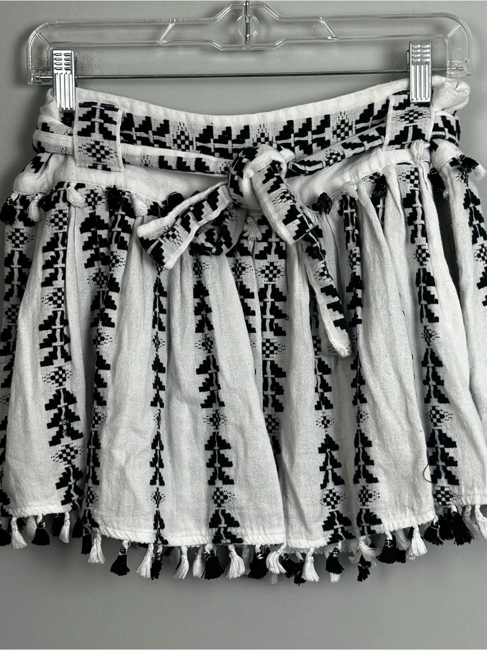DODO BAR OR | Ariana Woven Tassel Belted Mini Skirt Black & White Women’s Size L
